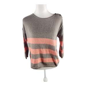 Gap Striped Sweater Small 3/4 Sleeve Brown Coral Pink Preppy Y2K